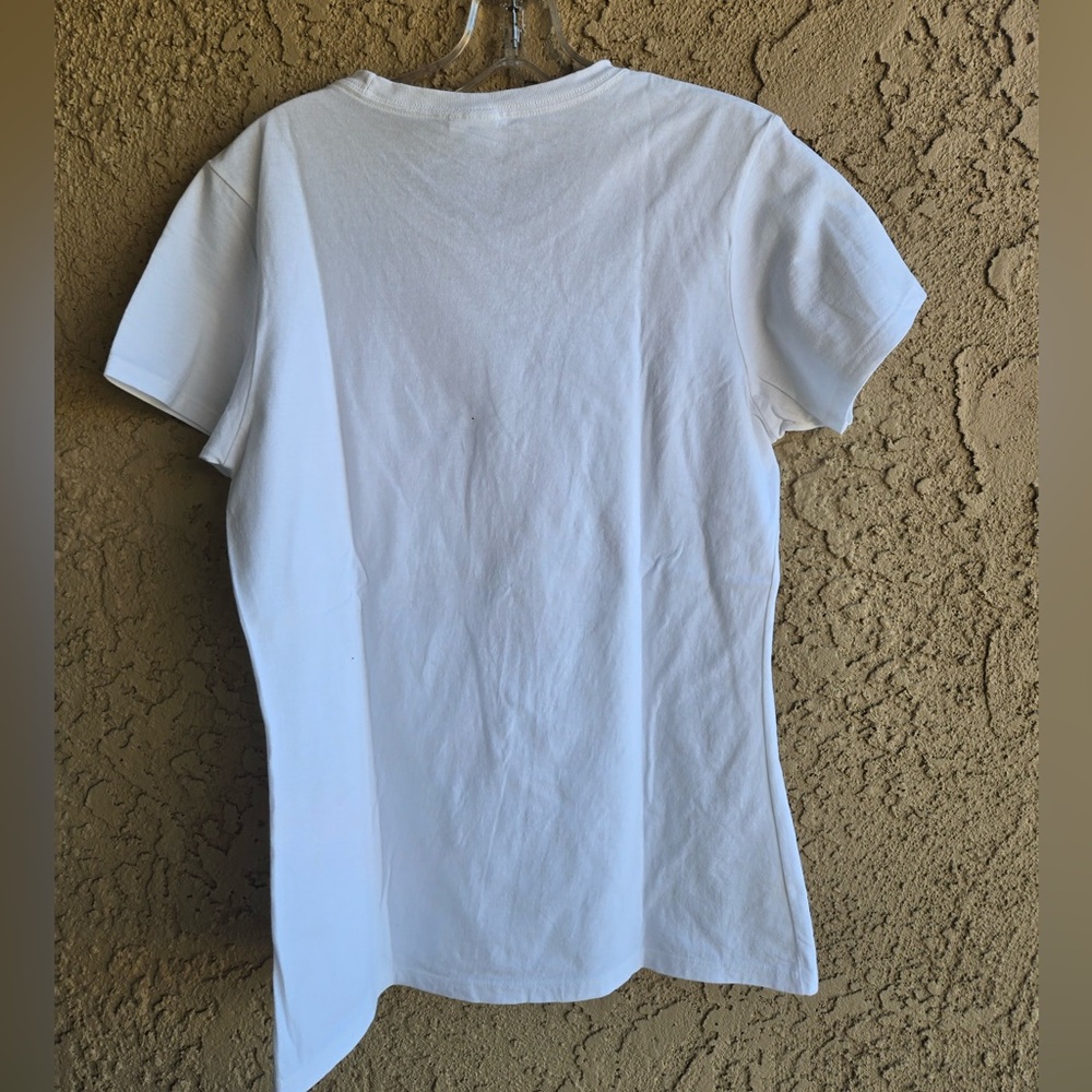 Port Company White Short Sleeve T-Shirt w/Ruby Red Sparkle Shoe Design | M| - Picture 2 of 10